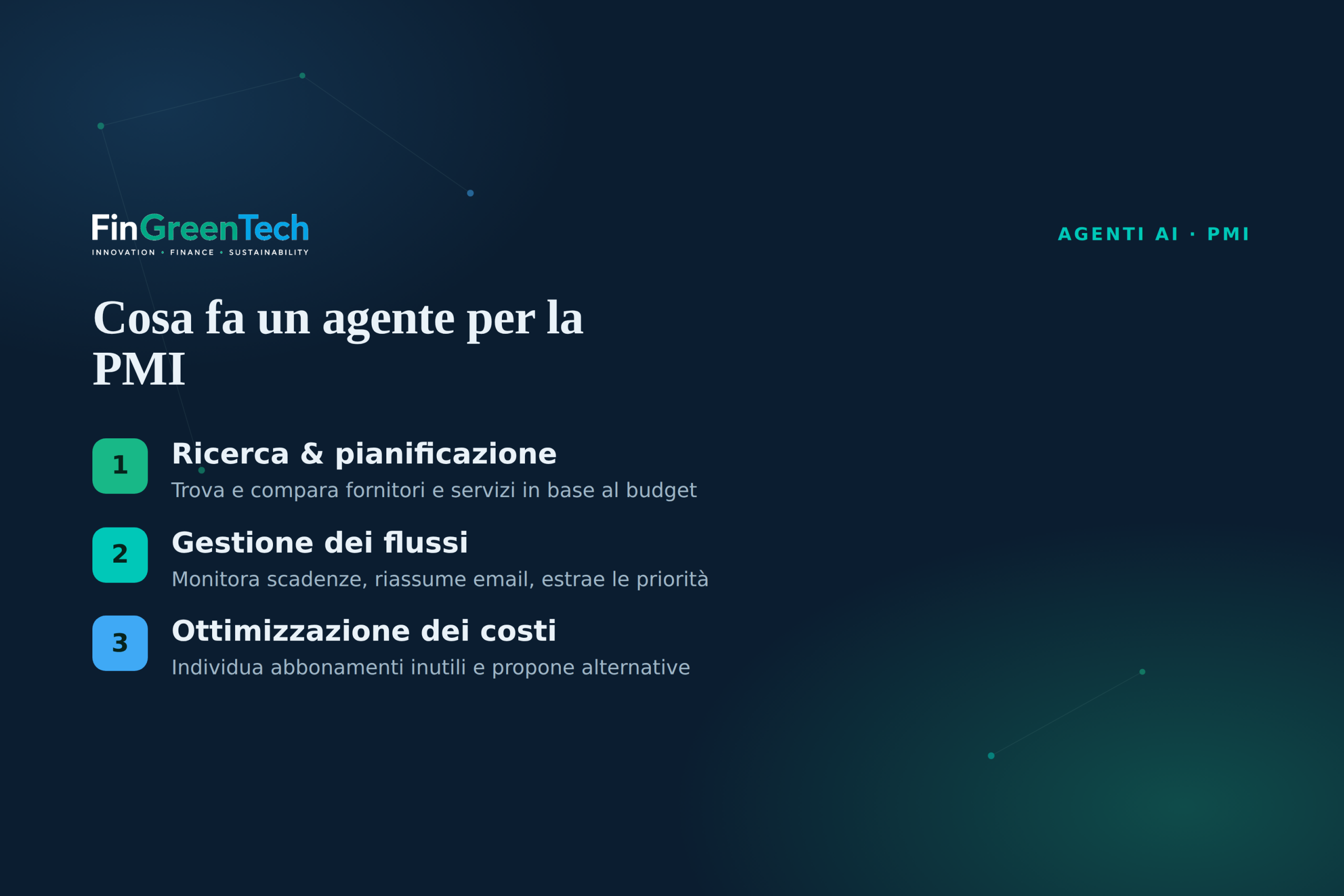 Cosa fa un agente AI per una PMI: ricerca, flussi, costi