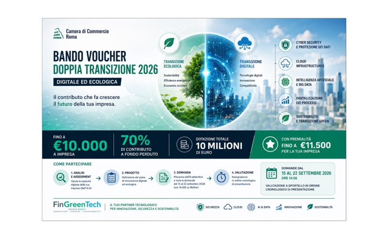 Bando Voucher Doppia Transizione 2026 Camera di Commercio di Roma: contributi a fondo perduto fino a 11.500 € per le PMI