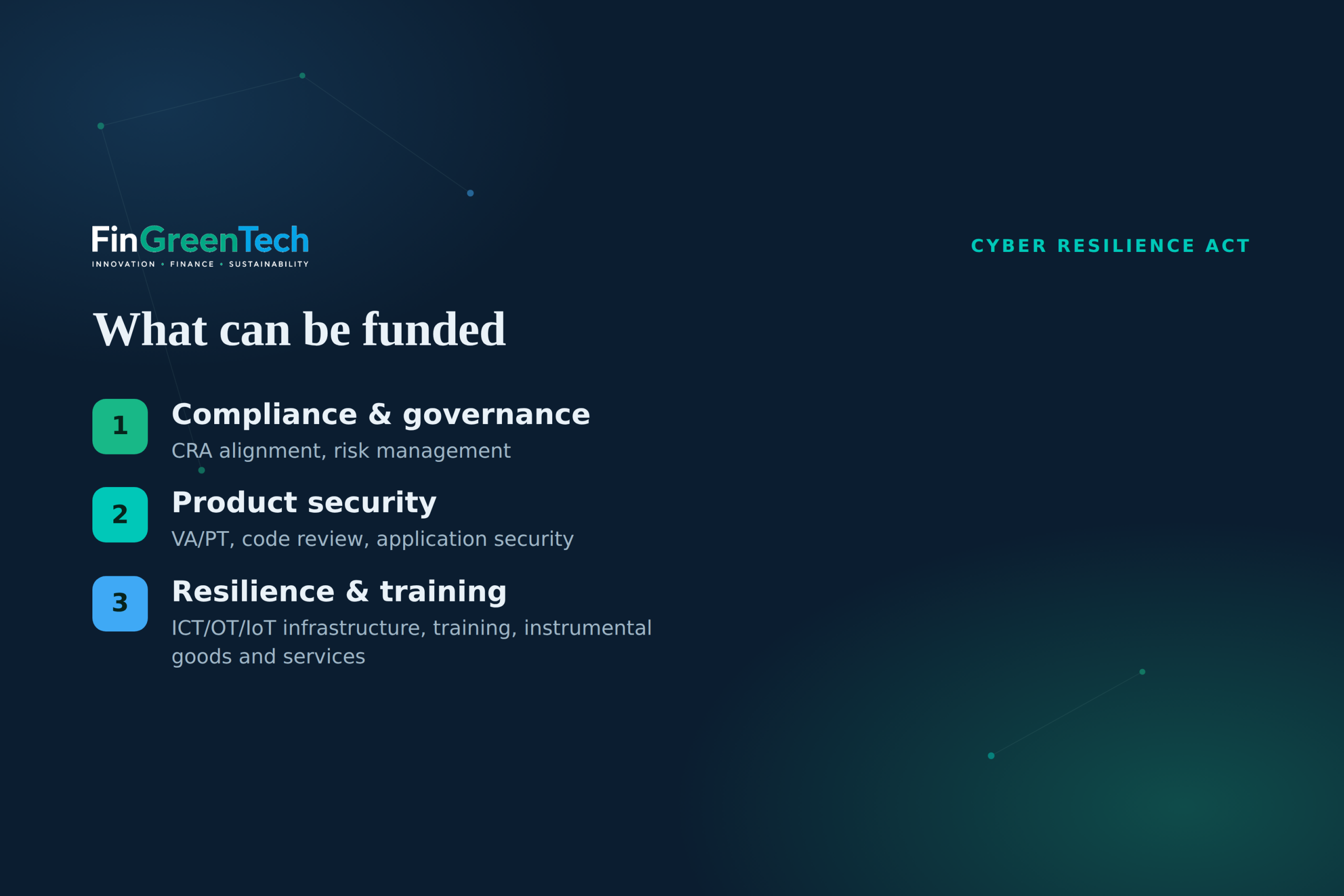What can be funded under the SECURE call: compliance and governance, product security, resilience and training